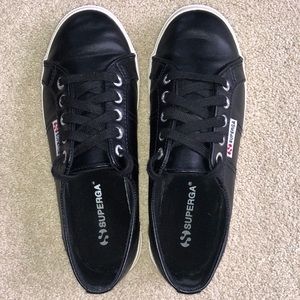 Superga Black Pleather Sneakers